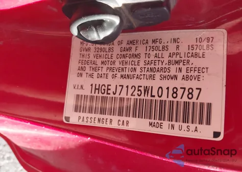 1998 Honda Civic Hx z USA, uszkodzony, nr VIN 1HGEJ7125WL018787